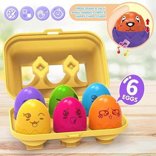 Miniatura 5 de Zcpotizi Huevo para niños pequeños en cartón, huevos a juego de animales para bebés de 6 a 18 meses, juguete de clasificación Montessori, rellenos