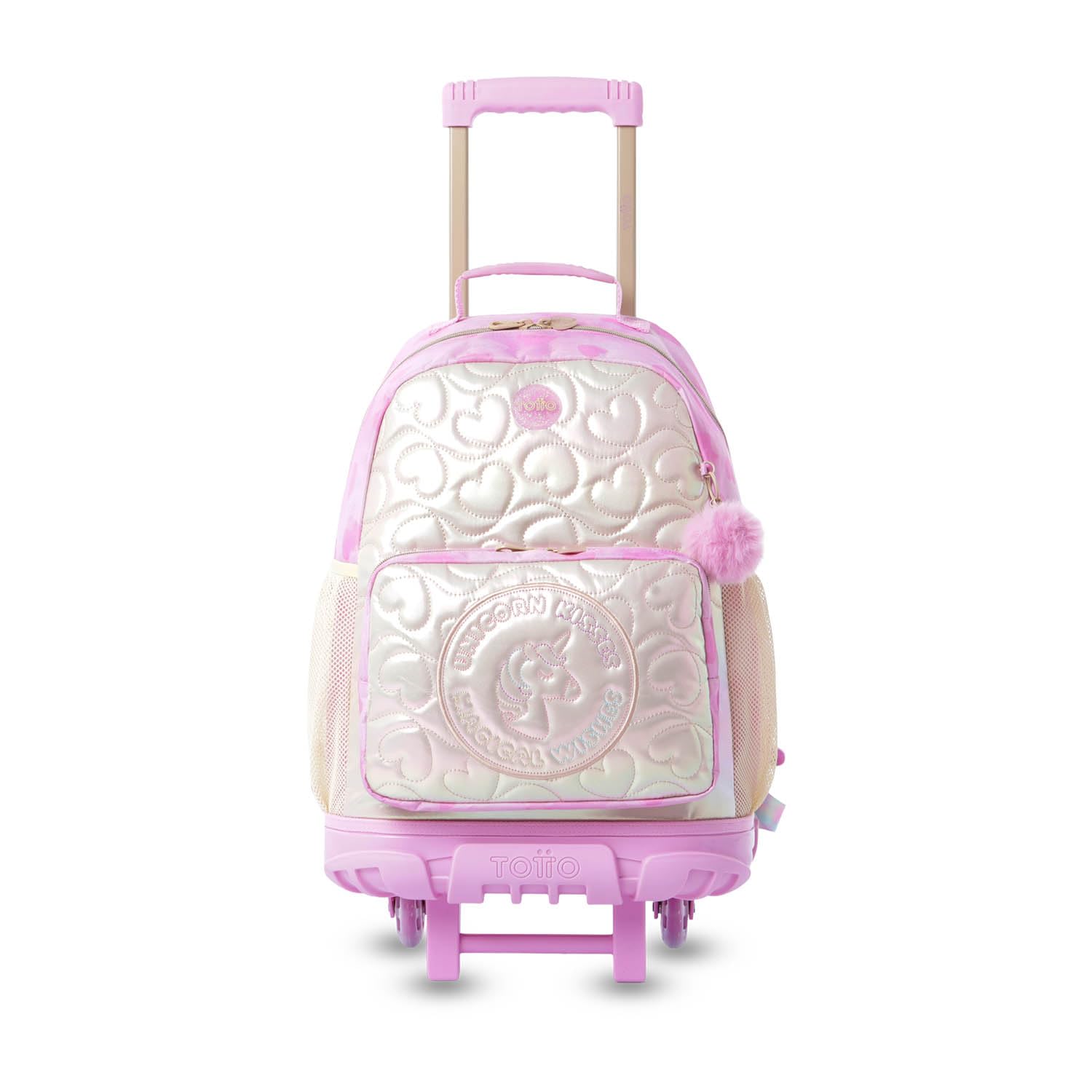 TOTTO - Mochila Escolar con Ruedas, Modelo Unicorn Kisses L, Mochila Grande, Capacidad 31 L, Bolsillos Botella, Compartimento Frontal, Protección en la Base, Correas Ajustables, Estampado Rosa