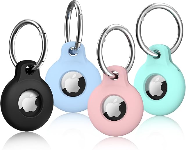 iSLUSWEX Airtag Keyring Holder, [4-Pack] Airtag Keychain, Multi-Color Protective Case for Air Tag, Airtag Accessories for Keys, Luggage, Pet, Wallet and More