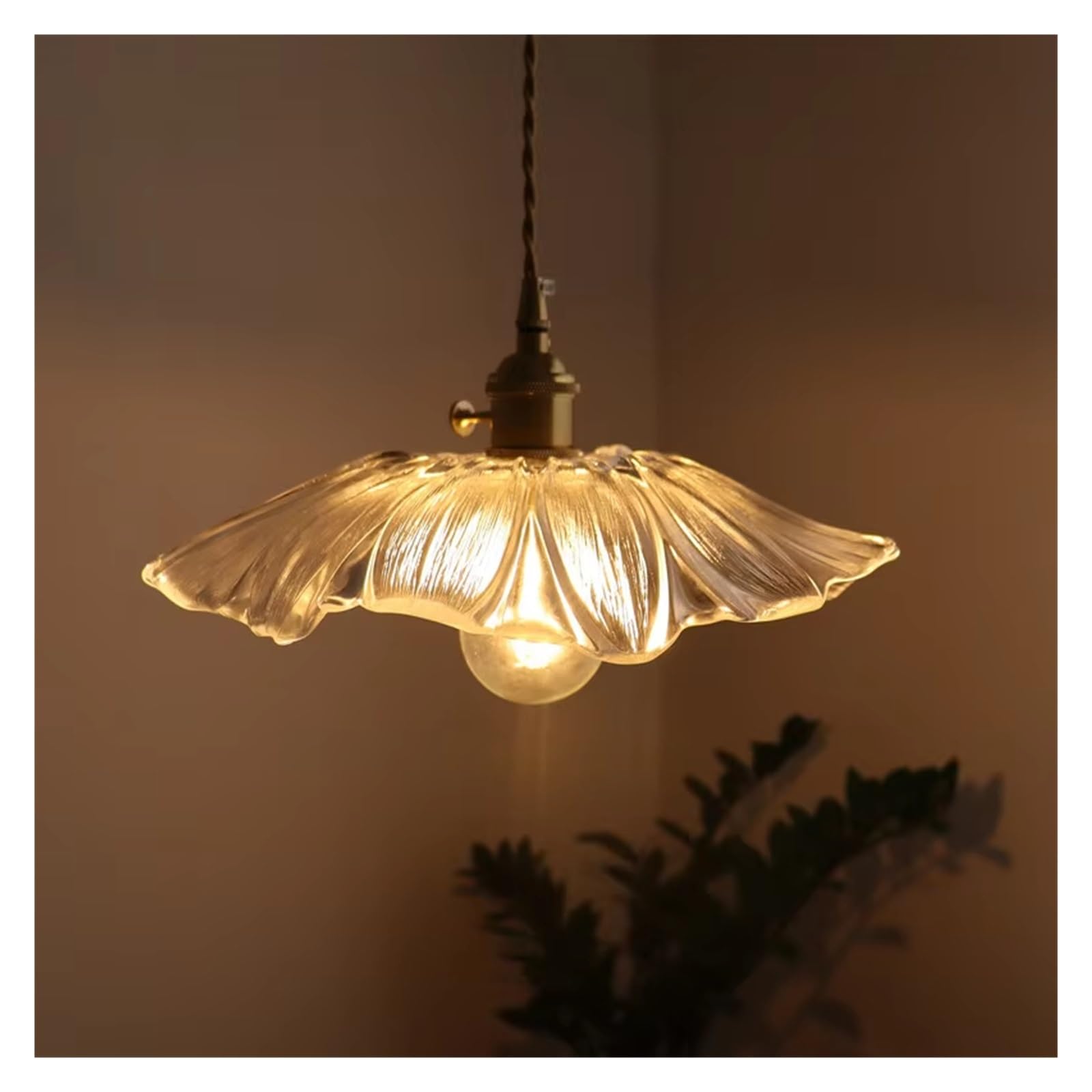 ASerZenith Japanese Style Led Hanging Lamp Bedroom Kitchen Dining Room Glass Copper Pendant Light Fixtures Suspension Lamp,Clear