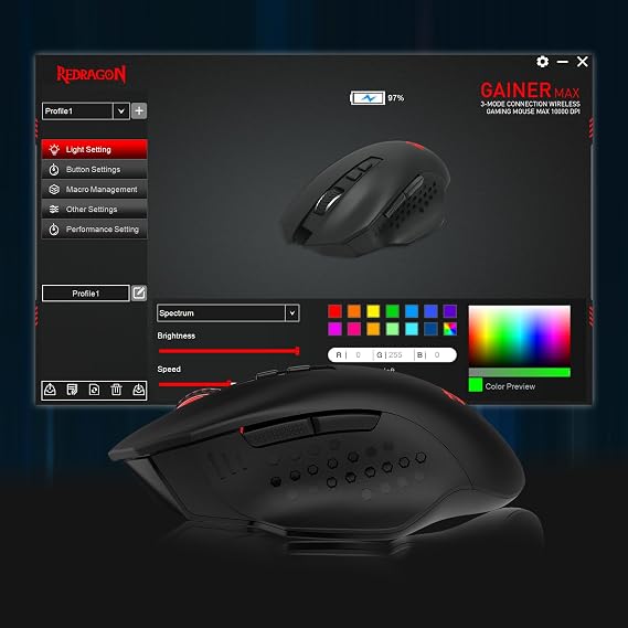 Redragon M656 3-Mode Wireless Gaming Mouse, 4000 DPI 2.4Ghz & BT Mouse w/ 5 DPI Levels, 7 Macro Buttons, Red LED Backlit & Pro Software/Drive Supported, for PC/Mac/Laptop