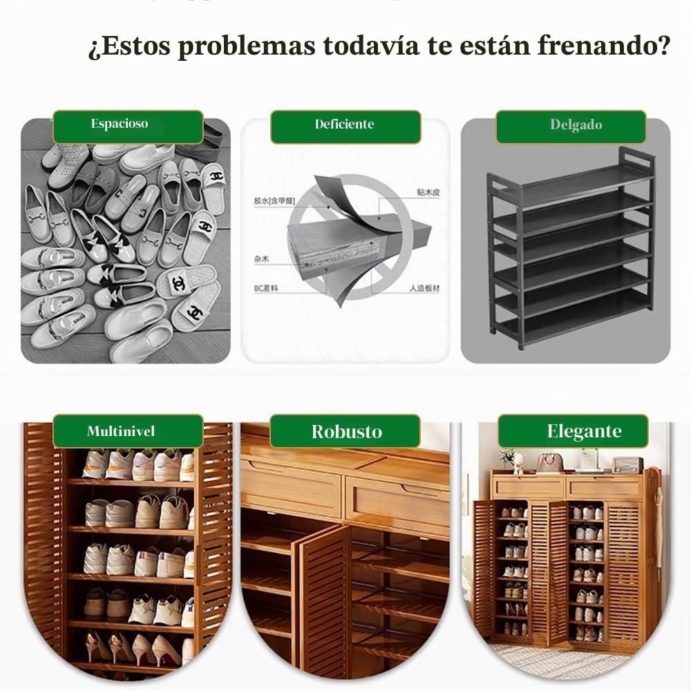 Zapatero de Bambú, Organizador Almacenamiento de Zapatos Multiuso, Panel de Puerta Transpirable, Zapatero con Estantes y Cajón para Sala De Estar, Dormitorio, Armario del Pasillo