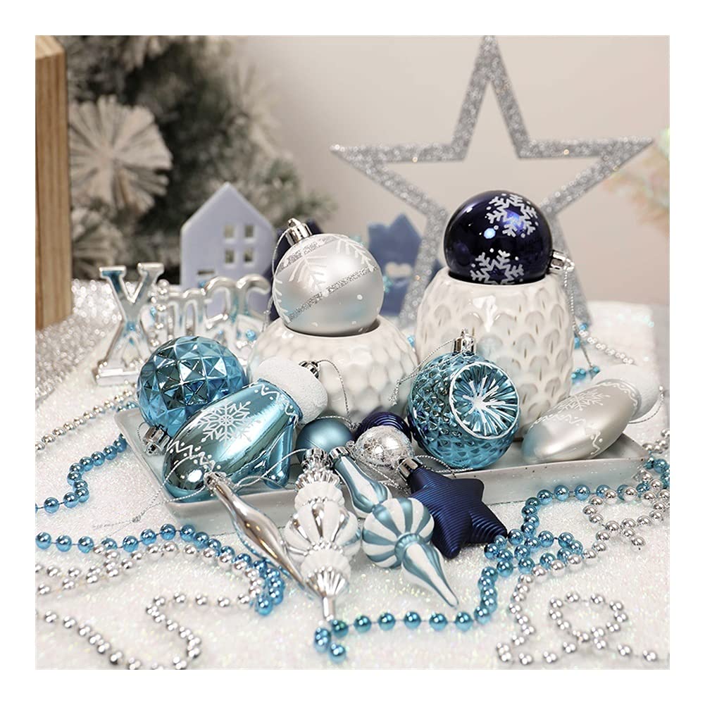 Ozdoba Choinkowa 90 PACK Boże Narodzenie Kulki Ozdoby Xmas Choinki Wiszące Wisiorki Snowflake Na Nowy Rok Wystrój Domu dekoracje świąteczne (Color : 90pcs Silver)