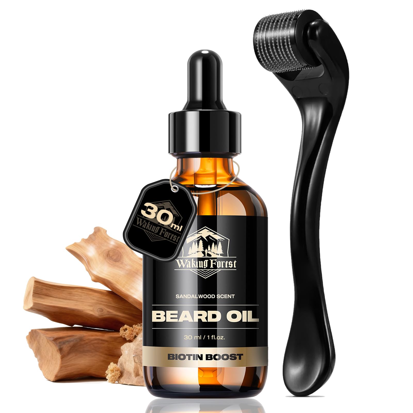 Waking Forest Derma Roller 0 25mm Beard Oil 1oz Sandalwood Beard Kit Microneedle Beard Roller with 540 Titanium