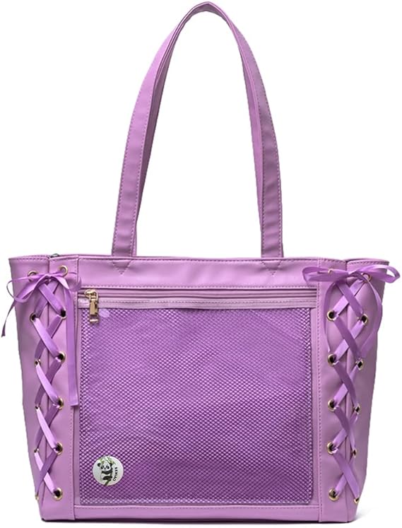 Amazon 痛バッグ レースアップ トートバッグ レディース 学生 見せバッグ 缶バッジ用ロゼット 可愛い 大容量 コスプレ 通学 通勤 イベント用 パープル Seniao Tech エコバッグ 買い物バッグ