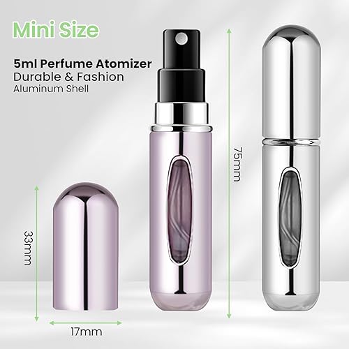 Miniatura 7 de Paquete de 8 fundas de silicona para artículos de tocador de viaje, paquete de 2 perfumes de viaje recargables, reutilizables, fundas de botellas de