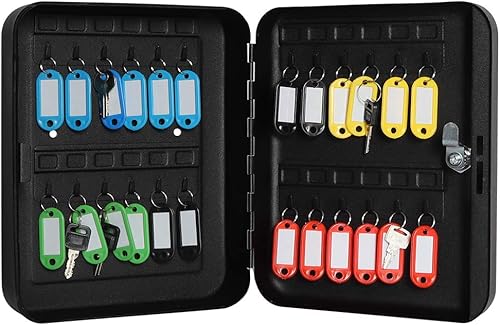 Vista 25 de Jssmst Caja de almacenamiento de llaves de montaje en pared con código, seguridad de armario de llaves de bloqueo, 48 ganchos para llaves y 48