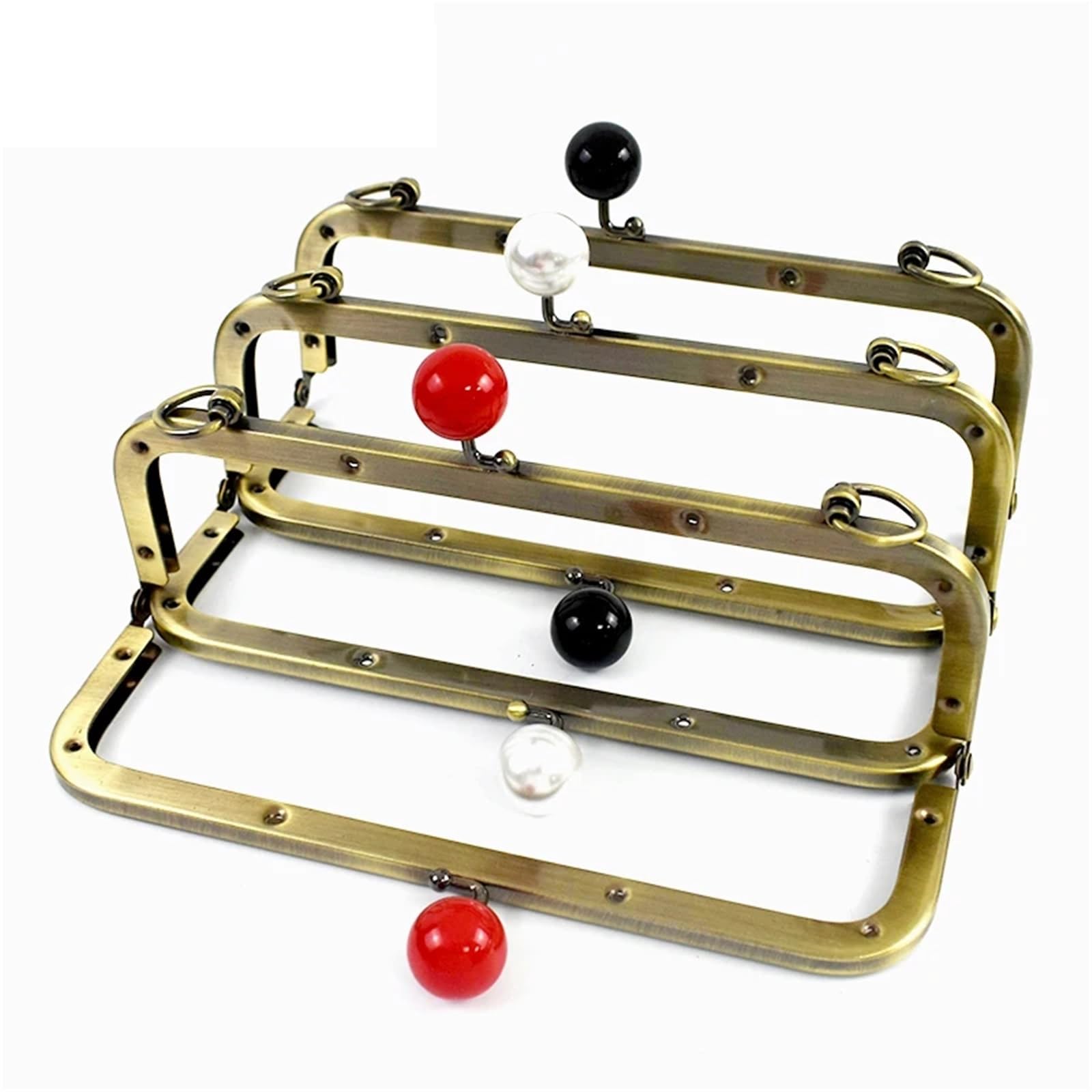 1/2 piezas Deepeel 20 cm, asas de metal con cabeza de perla for bolso, marco de monedero, cierre de beso(Gold-Black,20cm-2Pcs)