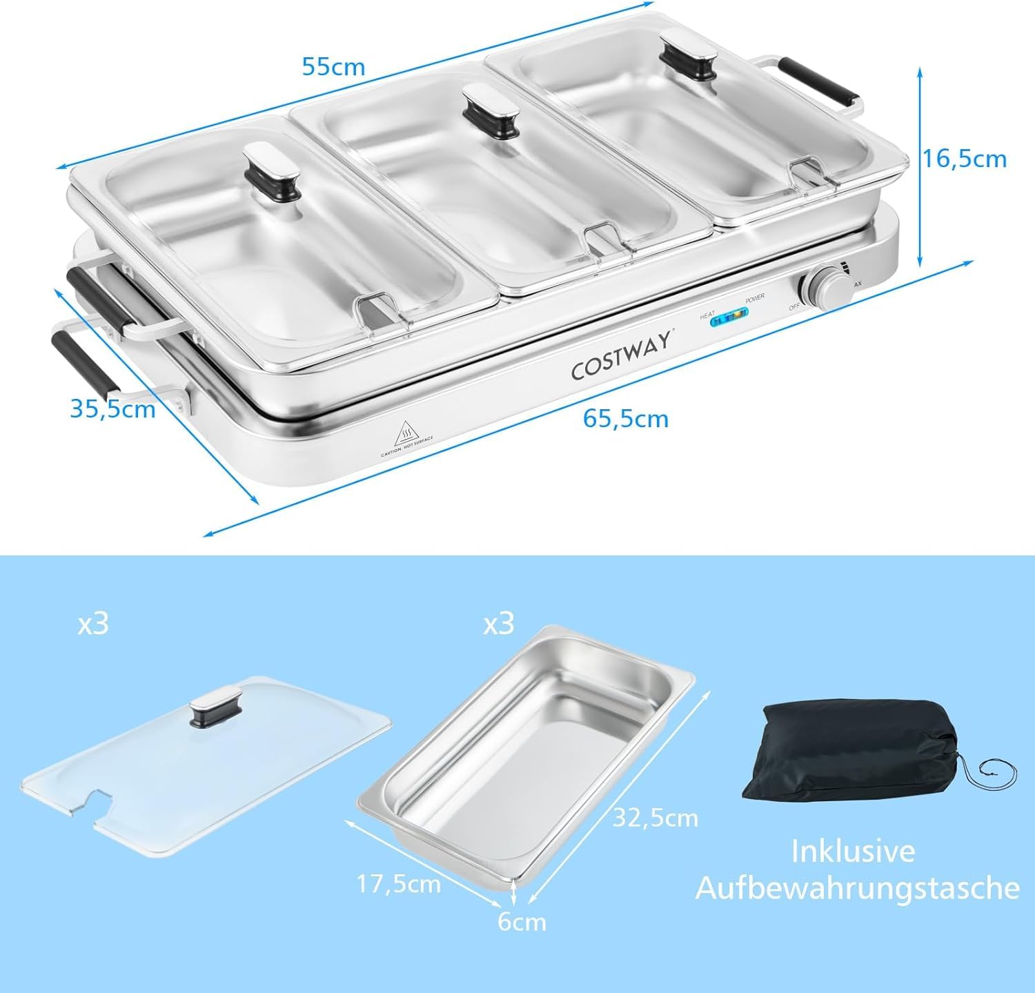 FANTASK 3-in-1 elektrische warmhoudplaat, 9 liter, met