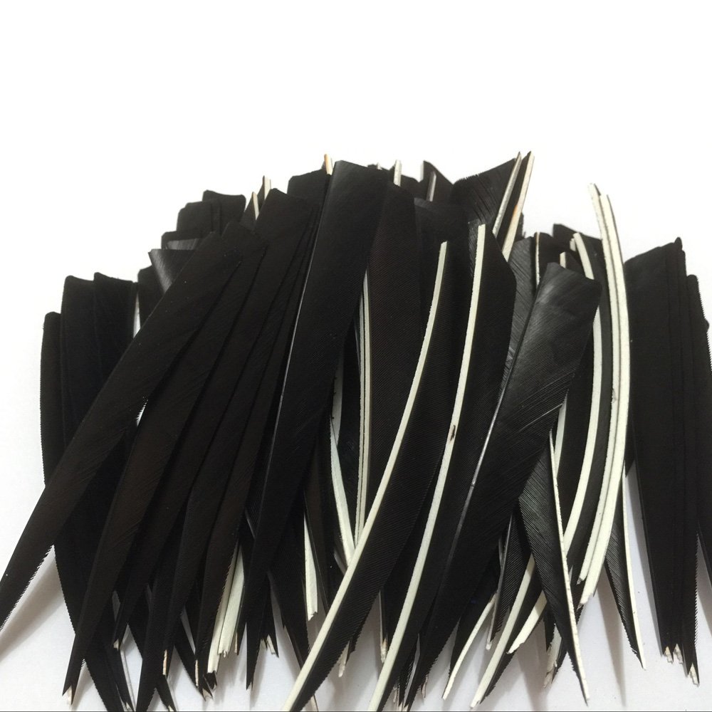 JIEXI HWYP Archery Fletches 5" turkey Feather Fletching Shield Shape Pack of 100 (black, left wing)