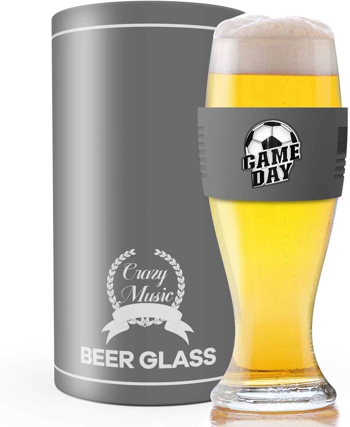P&Y Beer Glasses for Men, 16oz Pilsner Beer Glasses with Silicon Band Football Design, Beer Birthday Gifts for Men Dad Husband Brother Son, Unique Gifts for Him, Drinking Glasses Beer Cups Mugs Beer Glass-Football