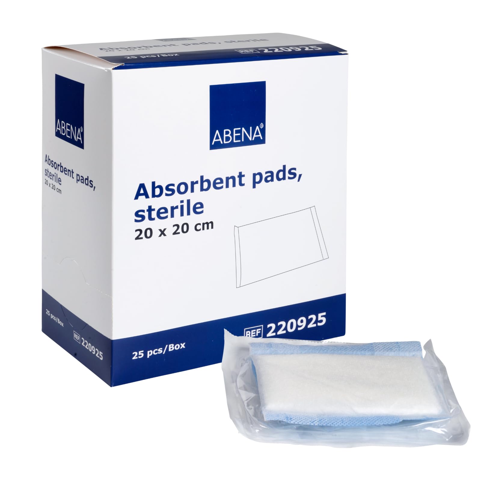 ABENA Liquid Repellent Gauze Pads, 25 Individually Packed Gauze Dressings For Wounds Sterile, 20x20cm Soft Absorbent Non Woven Swabs, Non-Adhesive Liquid Repellent Dressings for Wounds