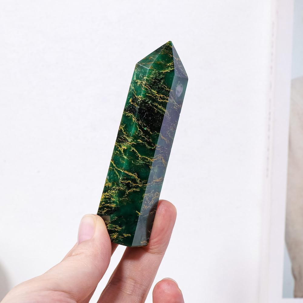 LIJUCAI 1PC Natural Crystal Emerald Crystal Quartz Tower Wand Stone Stone Energy Gem Home Decoration,Emerald,9,10cm