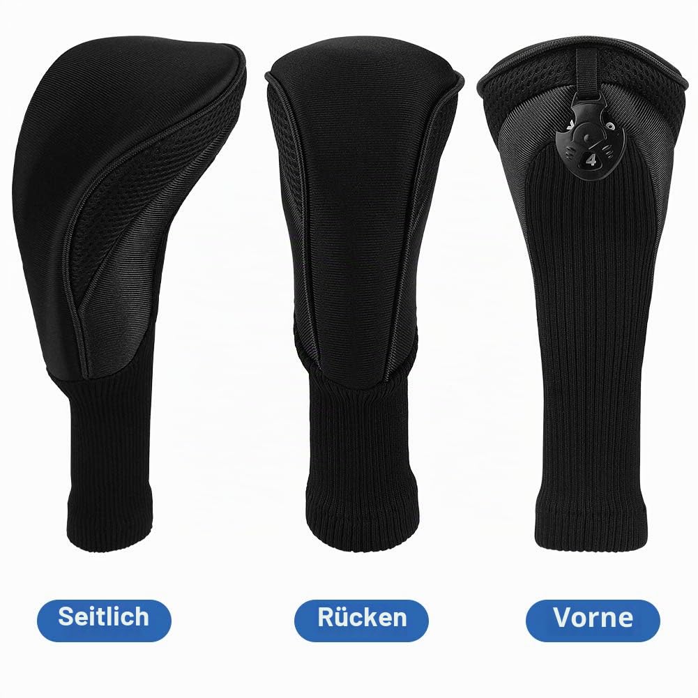 Number-one Golfschlägerhauben für Fairwayhölzer, Driver-Hybrids, 3-teiliges Set mit langem Hals, Netz-Golfschlägerhauben mit austauschbaren Nummern 3, 4, 5, 6, 7 X