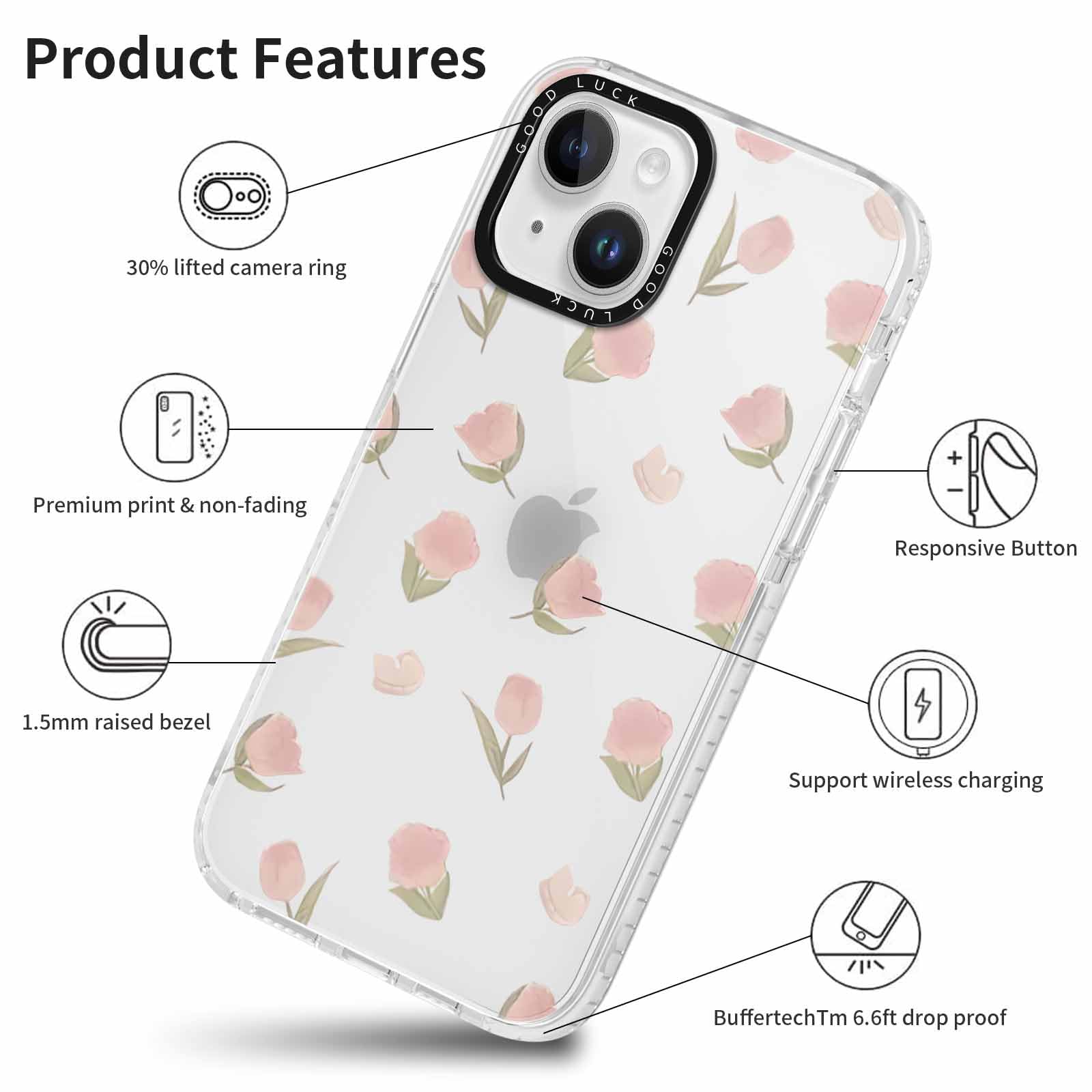 Saqmkil 2 Pezzi Cover per iPhone 13, Aesthetic Fiori Disegni Trasparente Custodia con Motivo, Sottile Morbido TPU Silicone Donna Antiurto Bumper Protettiva Case Custodie per iPhone 13 6,1'' - Fiore 03