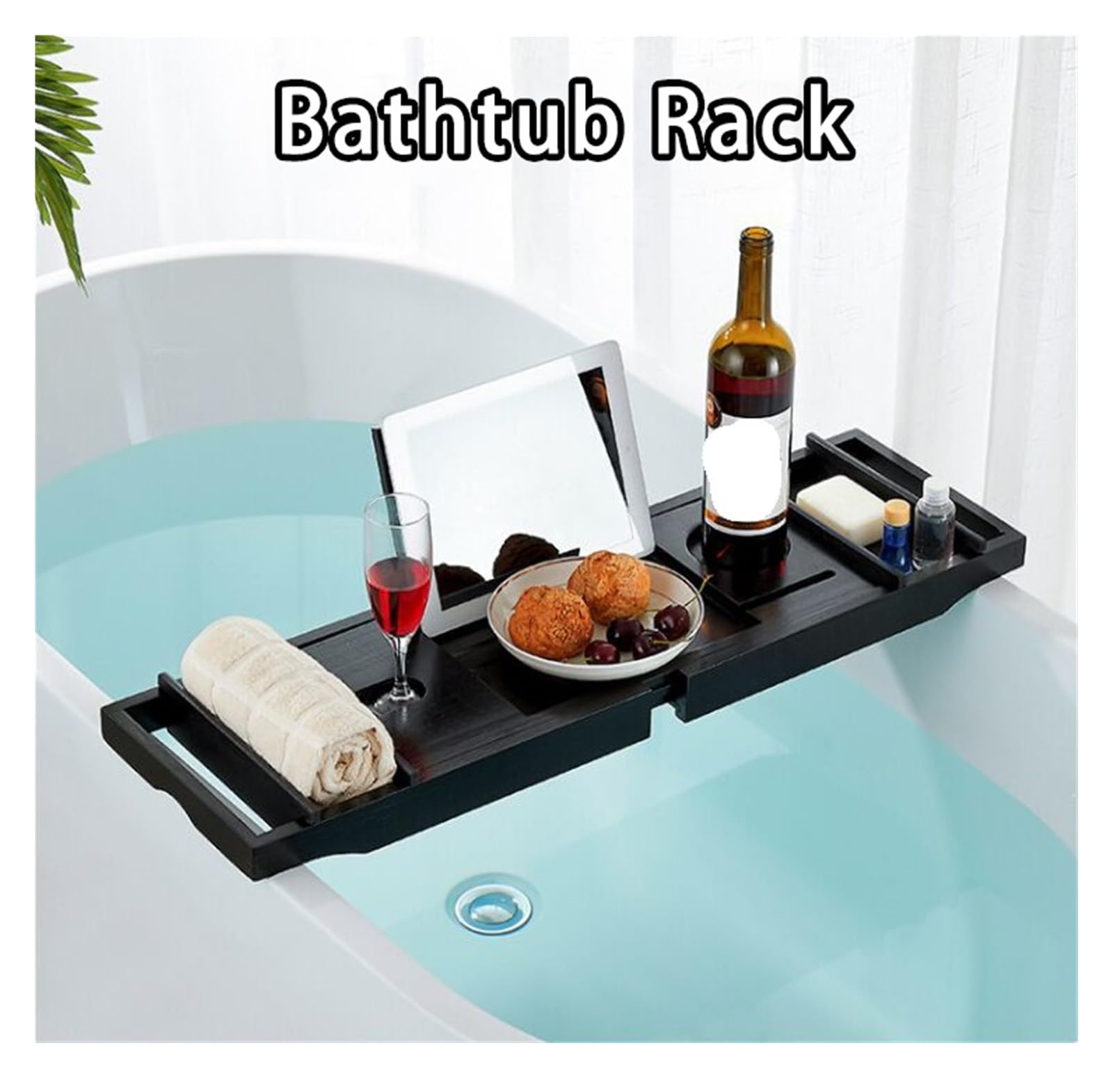 Bandeja extensible de bambú negro para bañera, estante de lujo con soporte para relajación, perfecto para baño y uso doméstico