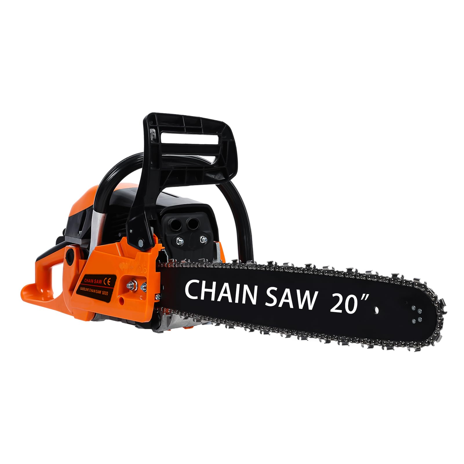 20" Petrol Chainsaw, 58CC 2-Stroke Engine Chainsaw Petrol, Handheld Cordless Chain Saw, High-Power Chainsaw for Wood Cutting and Tree Trimming (Orange)