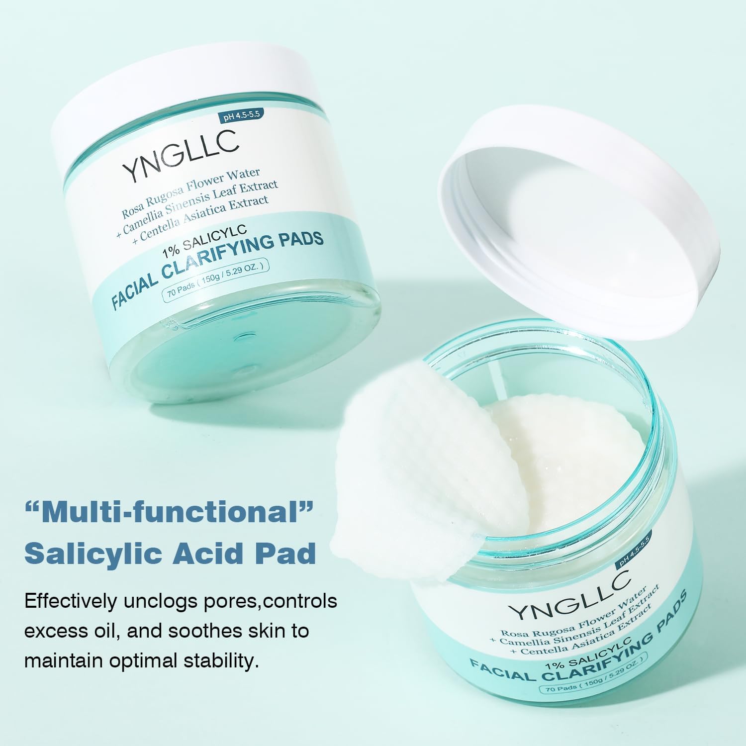 Toner Pads Salicylic Acid Facial Peeling Pad, Breakout-Prone Skin Brightening Facial Deep Pore Cleansing Oil Control & Soothing with Centella Asiatica & Green Tea Extract Daily Exfoliation 70 Pads - 3