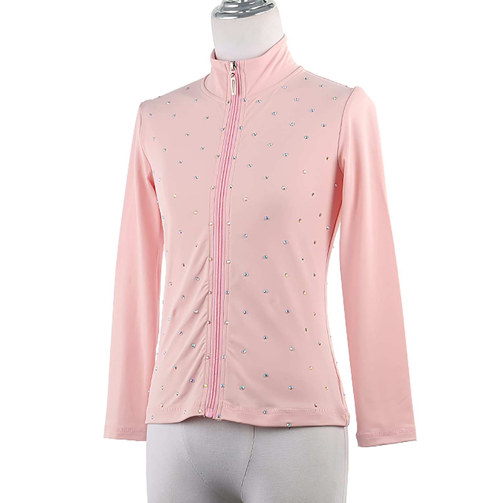 Chaquetas de Patinaje Artístico con Pedrería Mujeres Niñas Alta Elasticidad Abrigos de Patinaje sobre Hielo Ropa de Patinaje de Competición Alto Rendimiento(Size:XXS.,Color:Rosa)