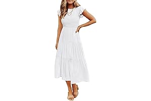 Women's 2024 Summer Casual Flutter Short Sleeve Crew Neck Smocked Elastic Waist...