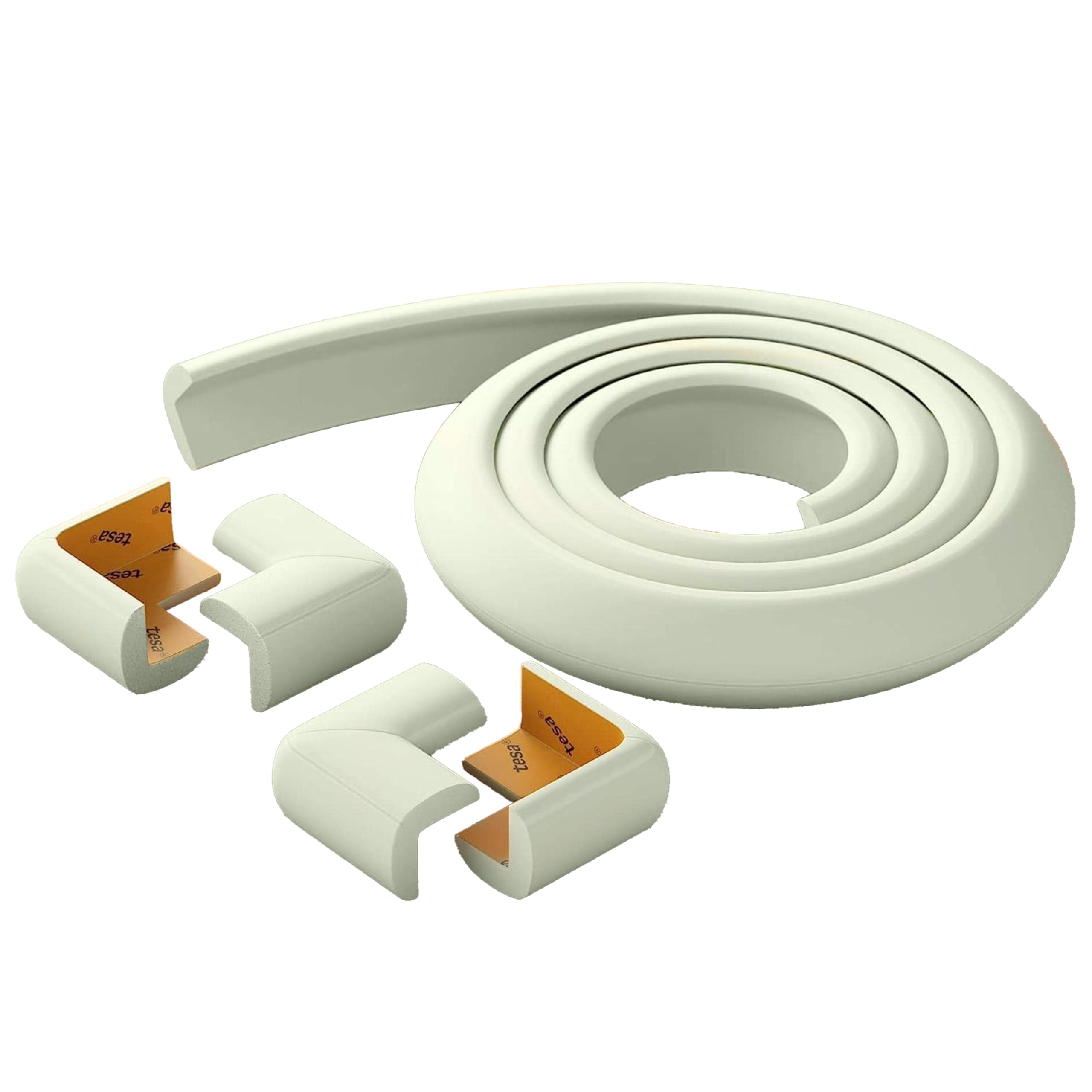 BEARTOP Kantenschutz für Babys, Kinder und Senioren - 6m Kantenschutzband Selbstklebend mit 10 Ecken - Kantenschutz Selbstklebend für Glastische und Möbel - Mit TESA Power Tape - Wollweiß
