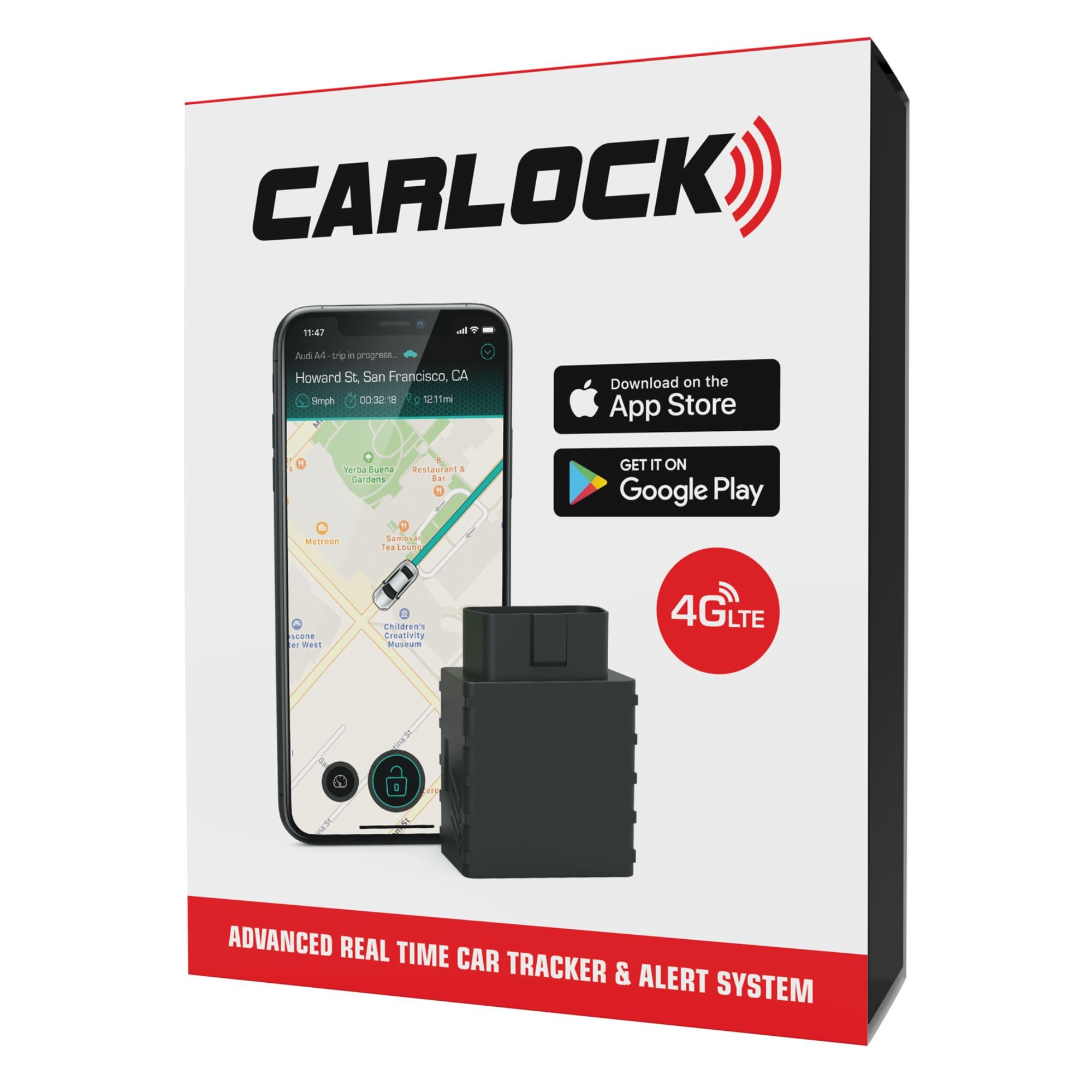 CARLOCK Anti Theft Car Device - Real Time 4G Car Tracker & Car Alarm System. Comes with Device & Phone App. Tracks Your Car in Real Time & Notifies You Immediately of Suspicious Behavior.OBD Plug&Play