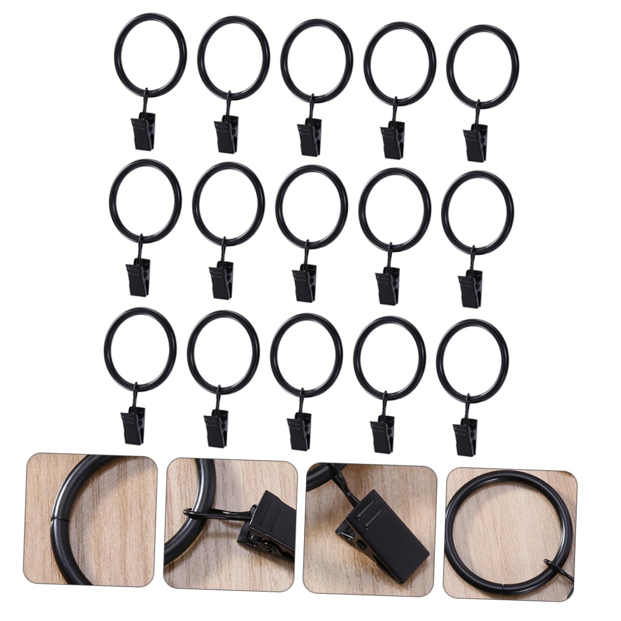GRIRIW 40pcs Curtain Rings with Removable Clips Drapery Hangers for Easy Installation and Versatile Use for Curtains with Pockets Tabs