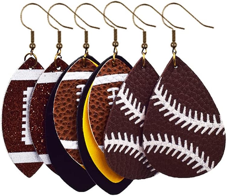 Lightweight Glitter Leather Football Earrings Multilayer Leather Football Baseball Drop Earrings for Women Funny Sports Game Jewelry image 4