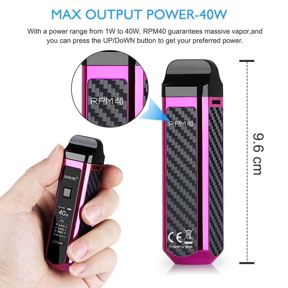 SMOK RPM40 1500mAh 40W E Cigarettes Starter Kit avec Pod of TRPR 2ml  Edition, Mesh 0.4