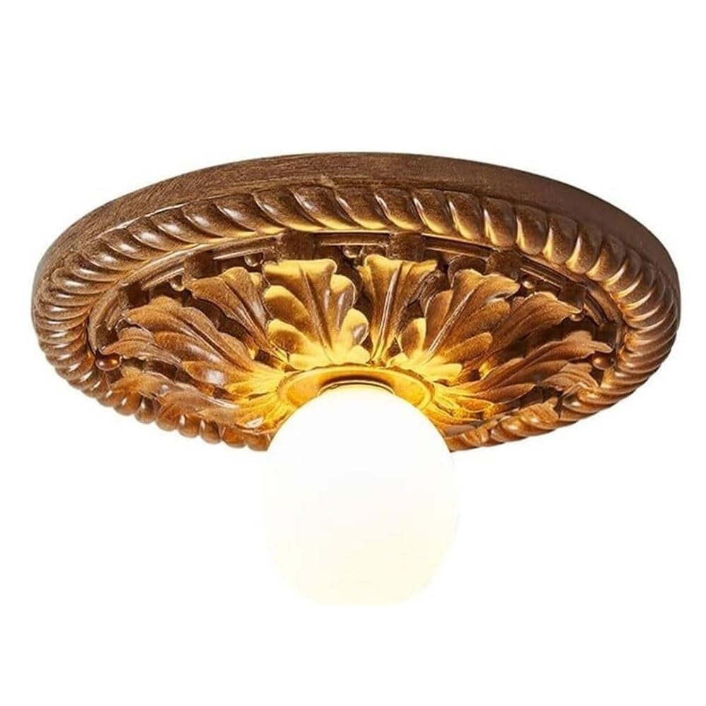 NHPJFDC Black Vintage Semi Flush Mount Ceiling Light Ornate Carved Medallion White Globe Shade Rustic Close to Ceiling Fixture E26 Base for Hallway Entryway Bedroom Foyer(Brown)