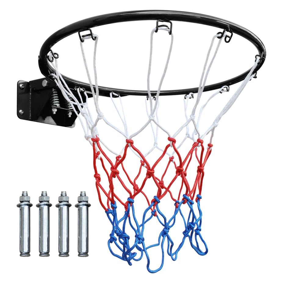 SculPong Basketball Rim Replacement, Wall Hanging Standard 18" Steel Rim with All Weather Net, Wall Mounted Basketball Hoop Indoor Black