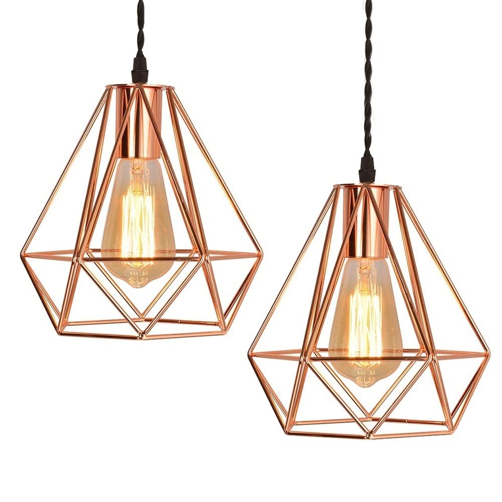 Suspension luminaire diamant dorée E27 lot de 2 lustre cage réglable