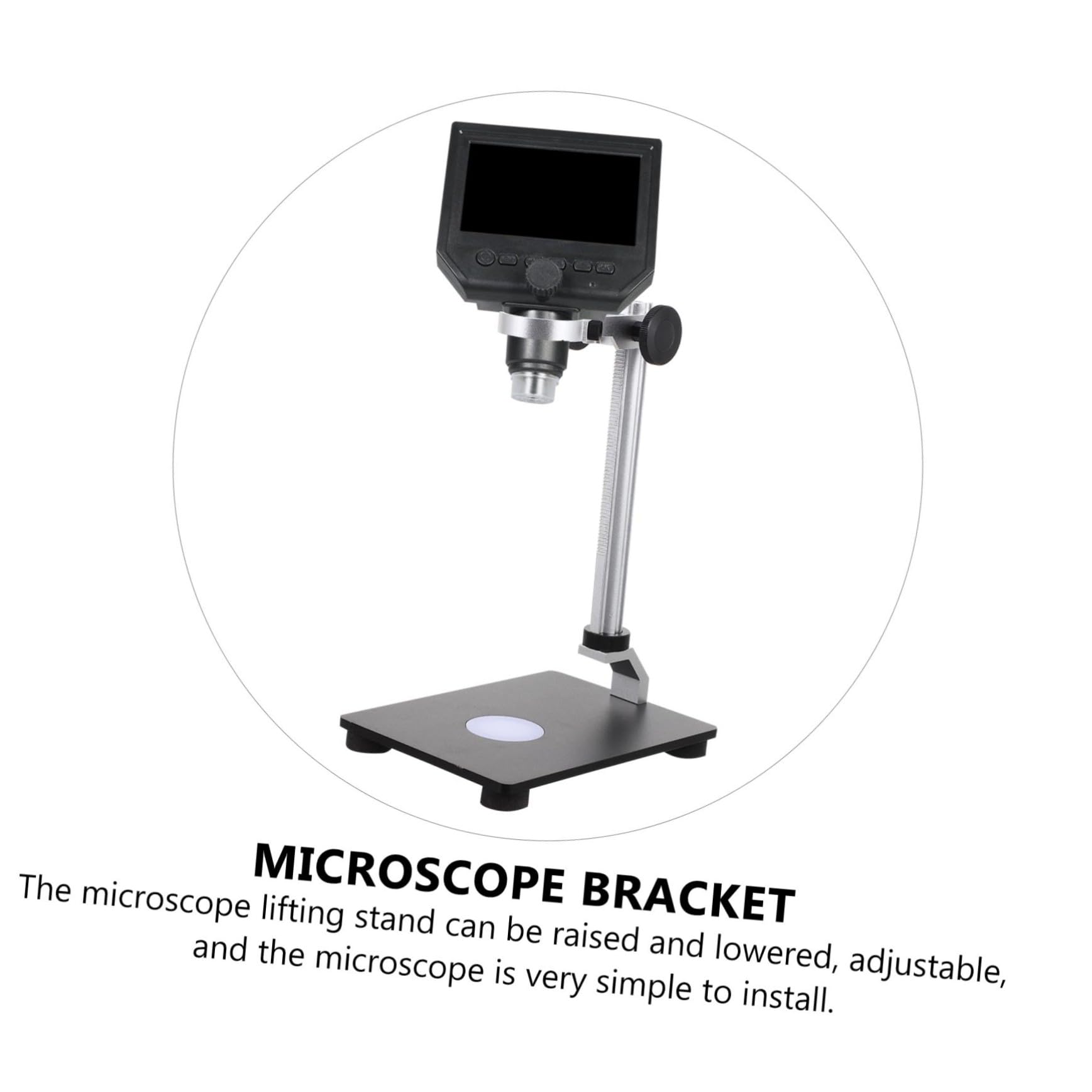 Supporto in Acciaio Nero con Sorgente Luminosa Integrata con Base Resistente Regolabile per Microscopio per Fotocamera Industriale per Uso Desktop
