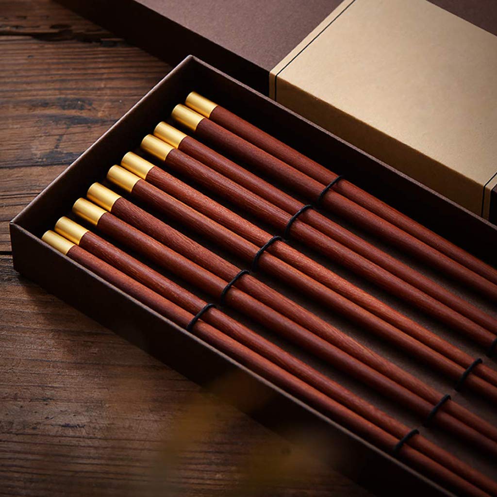 Coffret Cadeau de Baguettes japonaises en Bois avec étui, 5 Paires de Baguettes réutilisables, Baguettes de Luxe en Bois Naturel, Baguettes à Sushi Chinoises antidérapantes, Baguet(B)