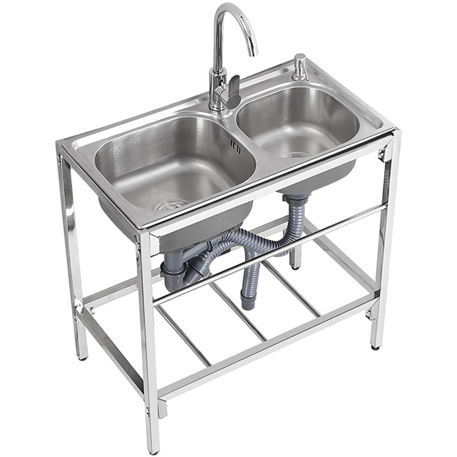 Fregadero profundo de una sola taza, fregadero de cocina de acero inoxidable con colador de drenaje rápido para caravana, remolque de viaje