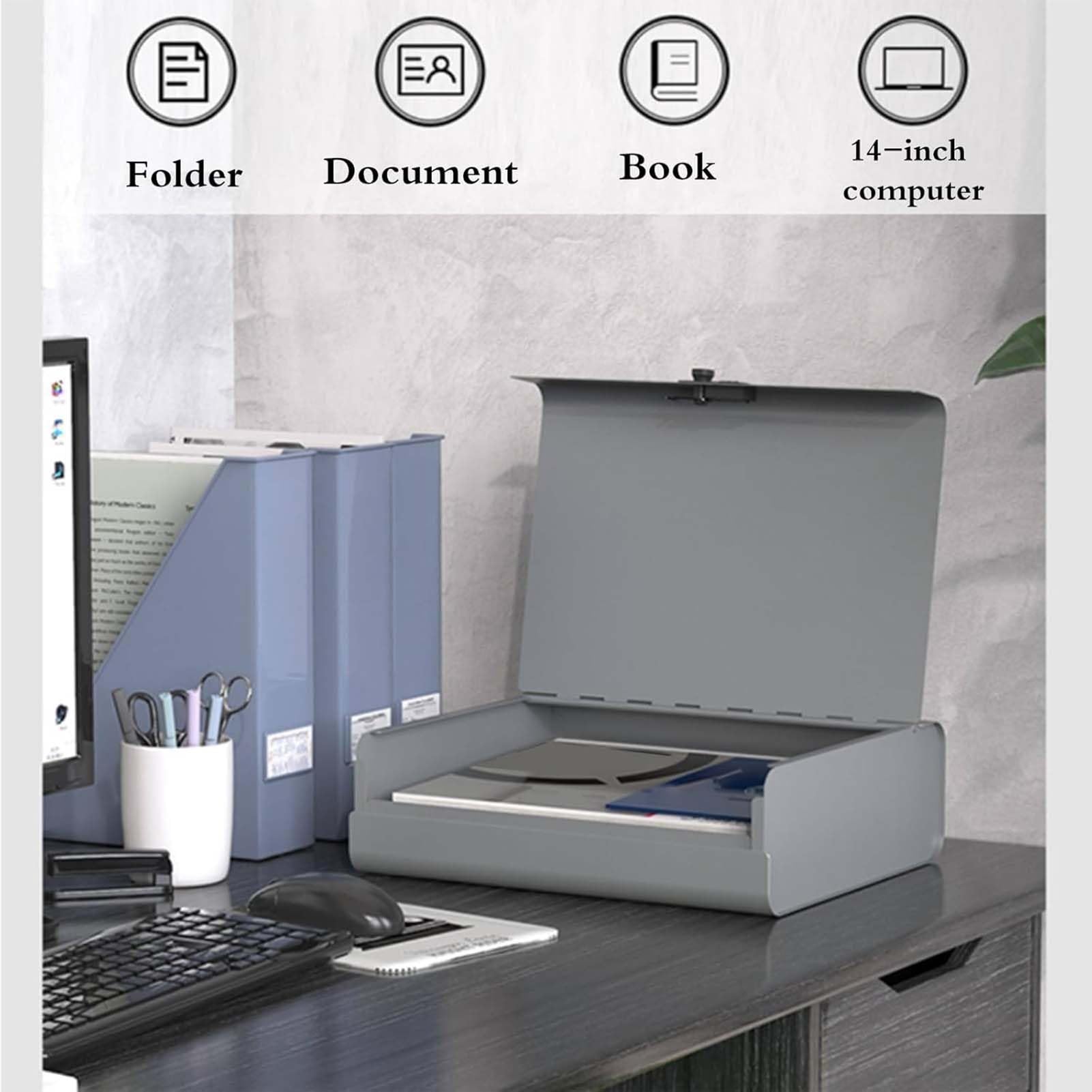 Cassettiera da Ufficio Schedario Da Scrivania - Cassetta Portadocumenti In Metallo Sicura Per Fogli A4 Con Serratura A Combinazione, Organizer Da Scrivania Per Ufficio E Casa(Gray)
