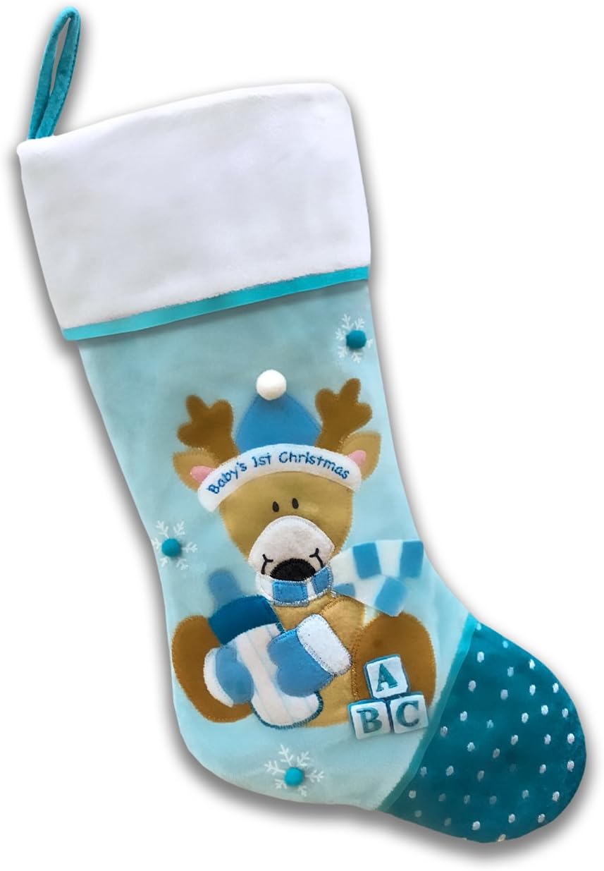 Baby's First Christmas Stocking - Reindeer (Blue)