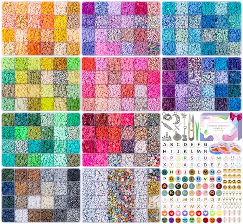 XSEINO 46000Pcs Clay Beads - 216Colors 10Boxes Clay Beads, 5 Styles Letter Beads,with Rich Making...