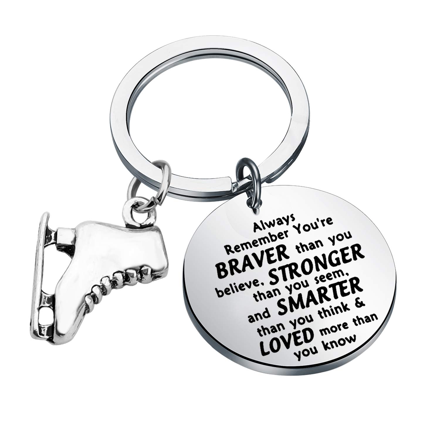 Skater Keychain Ice Skate Keychain White Enameled Figure Skating Pendant Team Sport Skater Jewelry Skate Lover Gift, Silver, Large