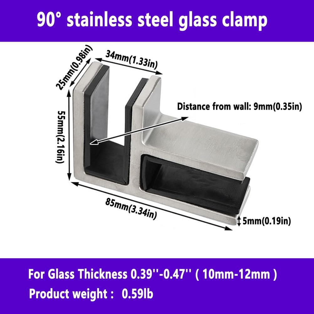 8 Pack Glass Shelf Bracket, 304 Stainless Steel Wall Mount Clamps Clip for Steps, Balconies, Staircases, Decks, Patio Stairs, Pool Fence,Silver,90 Degree