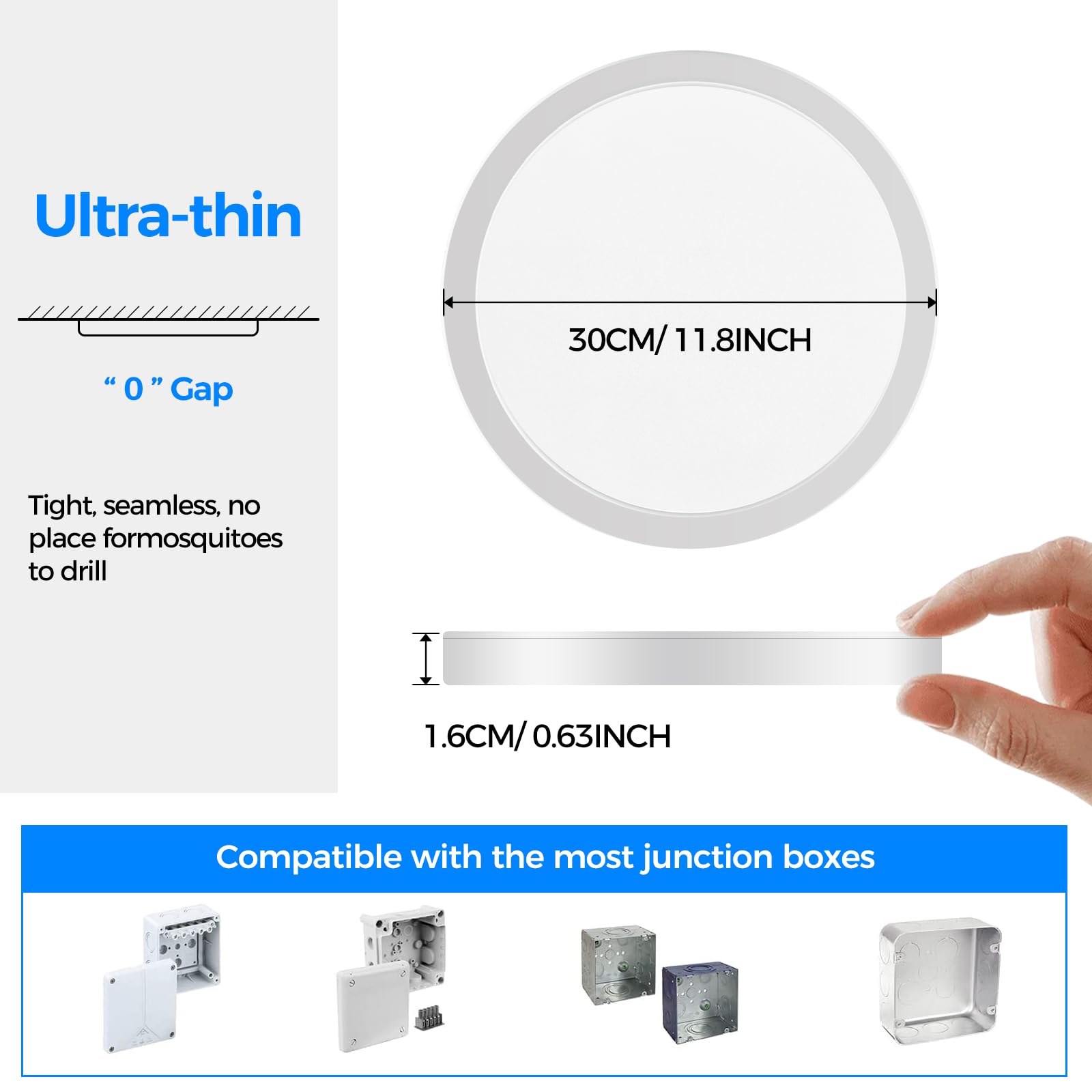 Peasur Plafon Led Techo Baño, Plafon Redondo Techo Led 3000/3500/4000/5000/6500K 24W, Lámpara IP54 Impermeable, Para Sala De Estar Baño Dormitorio Cocina Pasillo Sótano Oficina, 300 * 16mm 1Pack