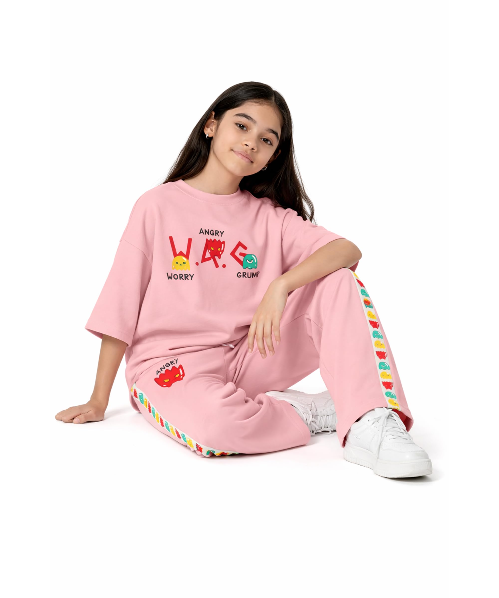 SHODOX® Set coordinato da ragazza in misto poliestere, vestibilità comoda, maglietta e pantaloni sportivi stampati | Morbido traspirante elegante estivo casual comodo da indossare per ragazze