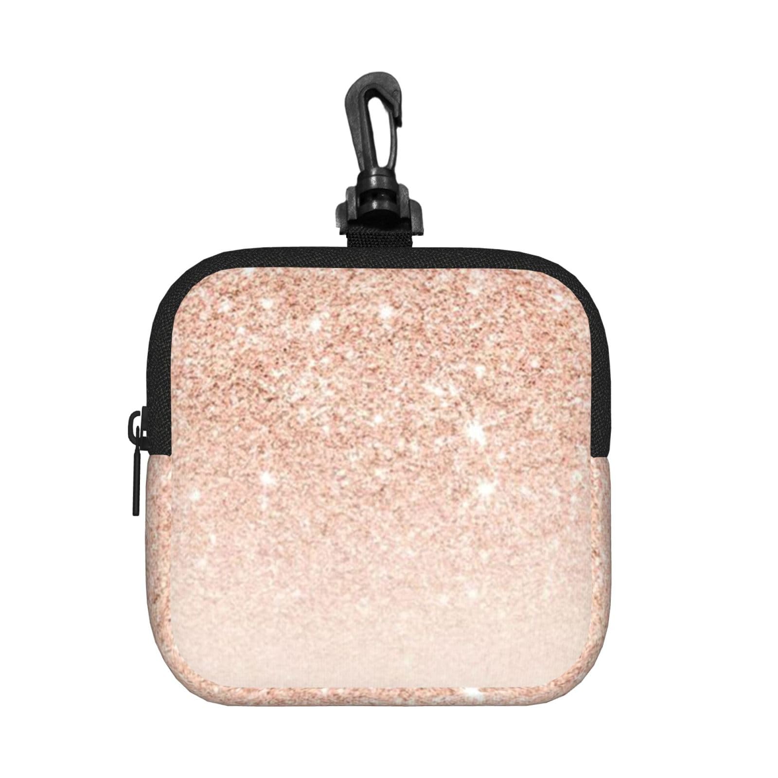 Ercgad Unisex Black Rose Gold Faux Glitter Print Square Storage Bag Travel Toiletry Cosmetic Organizer Pouch Lightweight Reusable