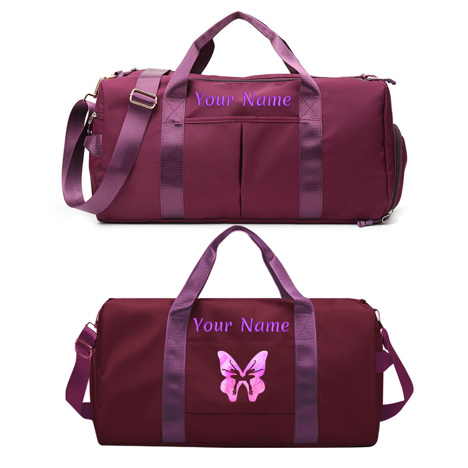 Personalized Duffle Bag with Photo Name Text, Customized Travel Bags with Wet Dry Pockets & Shoe Compartment, Custom Ballet Dance Sport Gym Bag for Women Girls