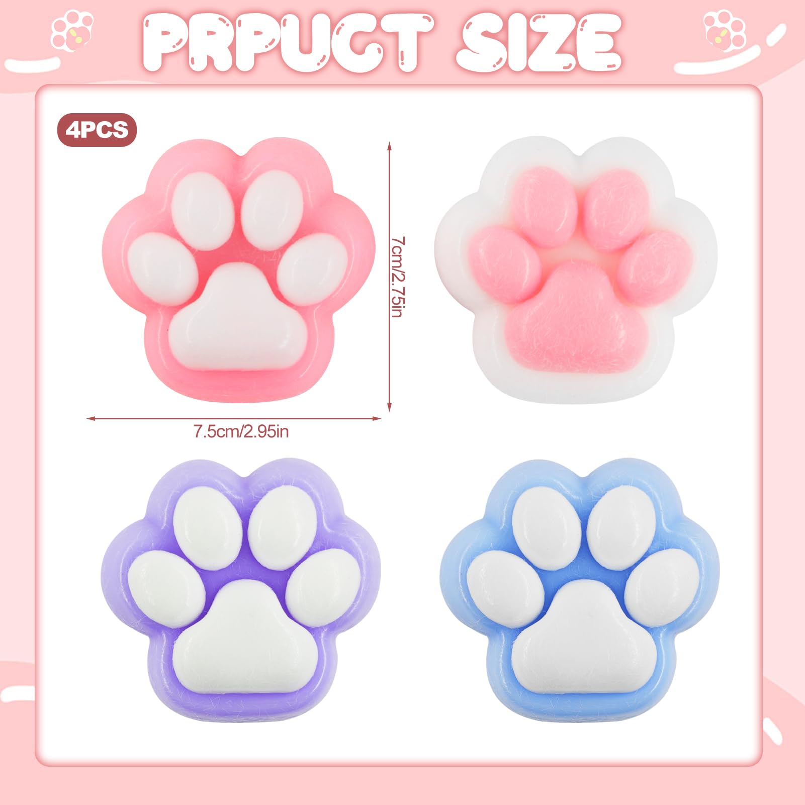 Grote Kattenpoot Knijpspeelgoed, 12,7 cm Jelly Kitty Paw Squishy Zacht Kattenpoot Knijpspeelgoed Schattig Roze en Wit Fidget-Speelgoed Squishy voor Kinderen Tieners Thuis Kantoor Ontspannend