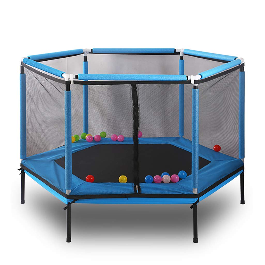 KaiKai Indoor Kids Trampoline, Stable Quiet Exercise Rebounder with Safety Enclosure Netting And Jumping Mat Rain Cover, Indoor/Outdoor Trampoline (Color : Blue)