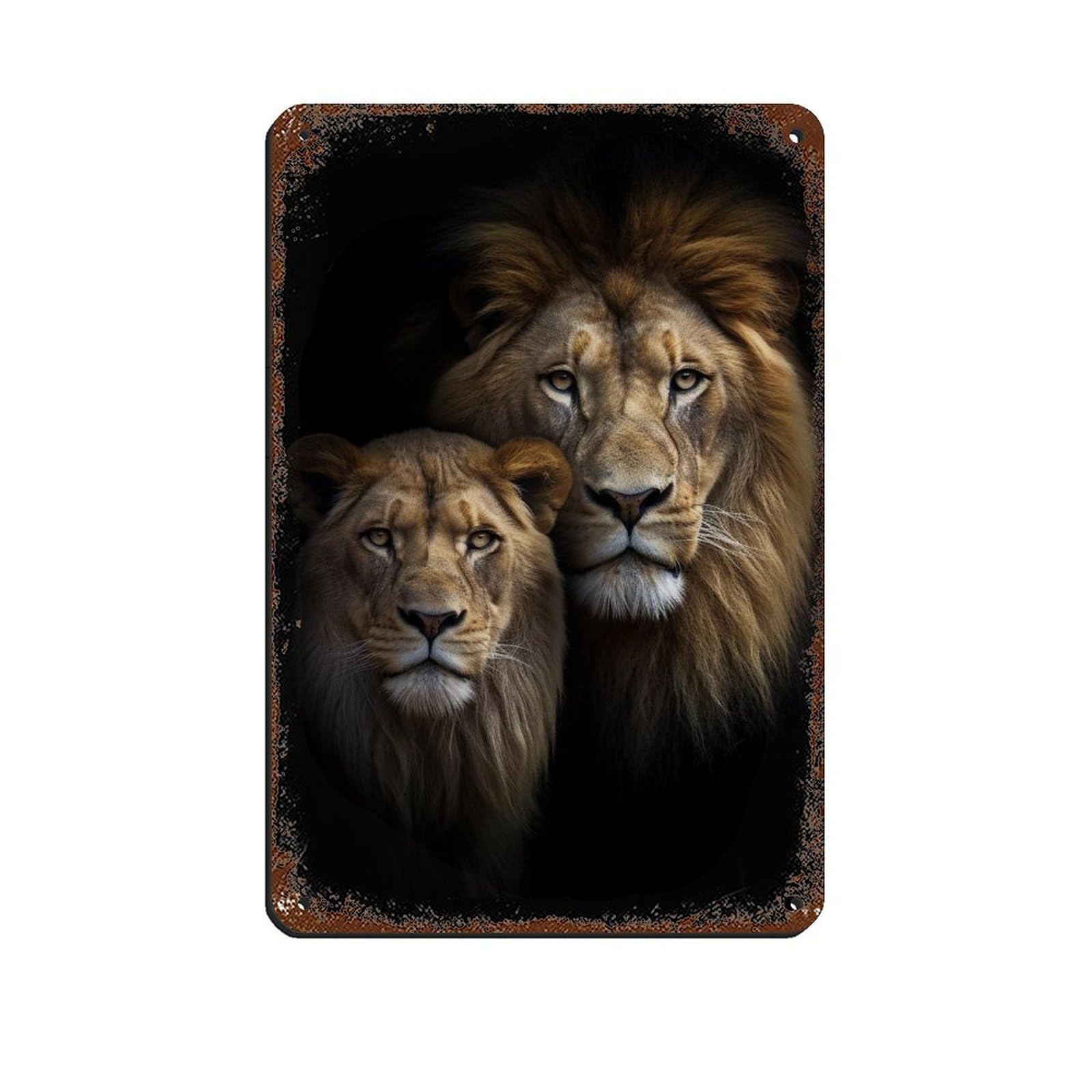 Lion And Lioness Retro Poster Metal Tin Sign Chic Art Retro Iron Painting Bar People Cave Cafe Family Garage Poster Wall Decoration 8x12inch(20x30cm)