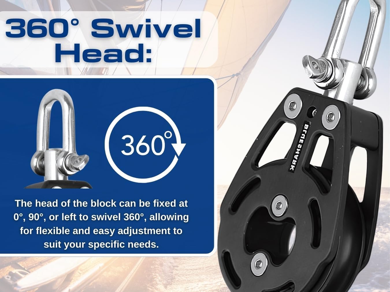 Boat Rigging Block BLUESHARK 28mm Sailing Blocks - 5-Pack Aluminum Pin ...