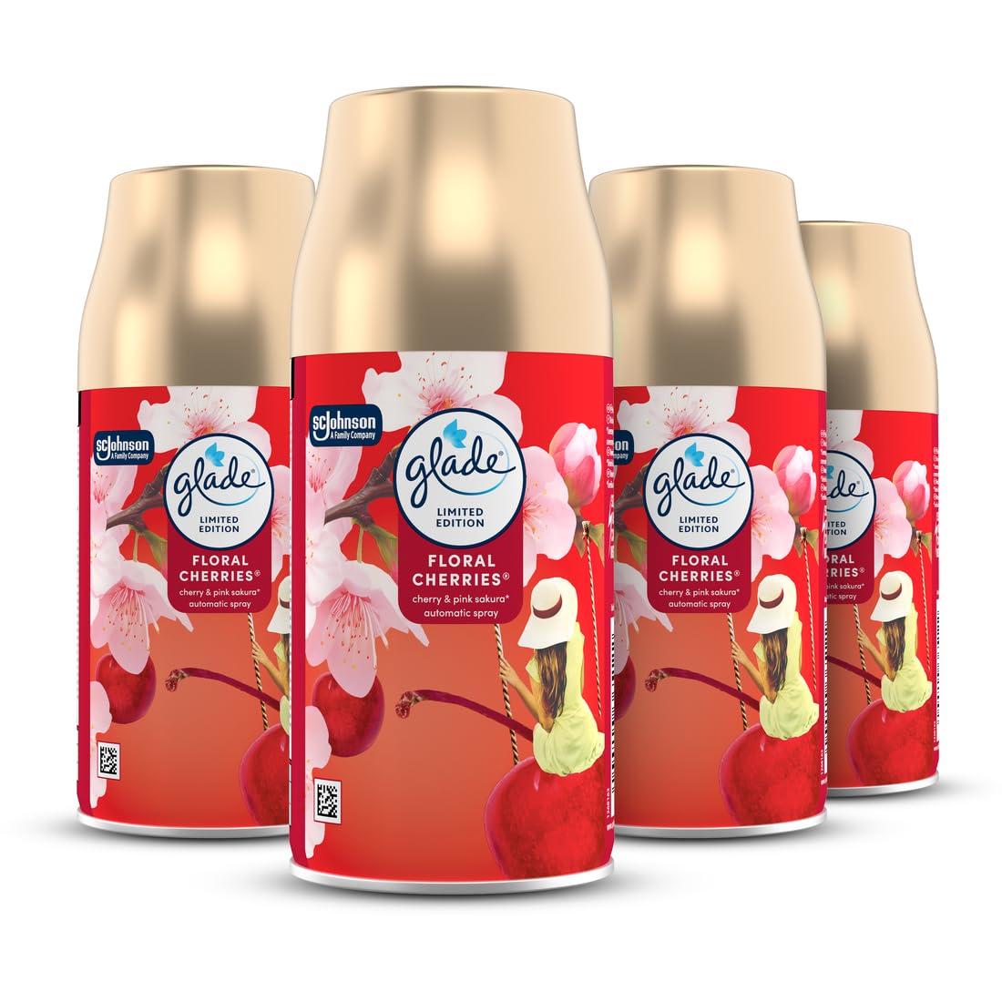 Glade Automatic Spray Refill, Floral Cherries, Air Freshener 4 x 269ml, Packaging May Vary