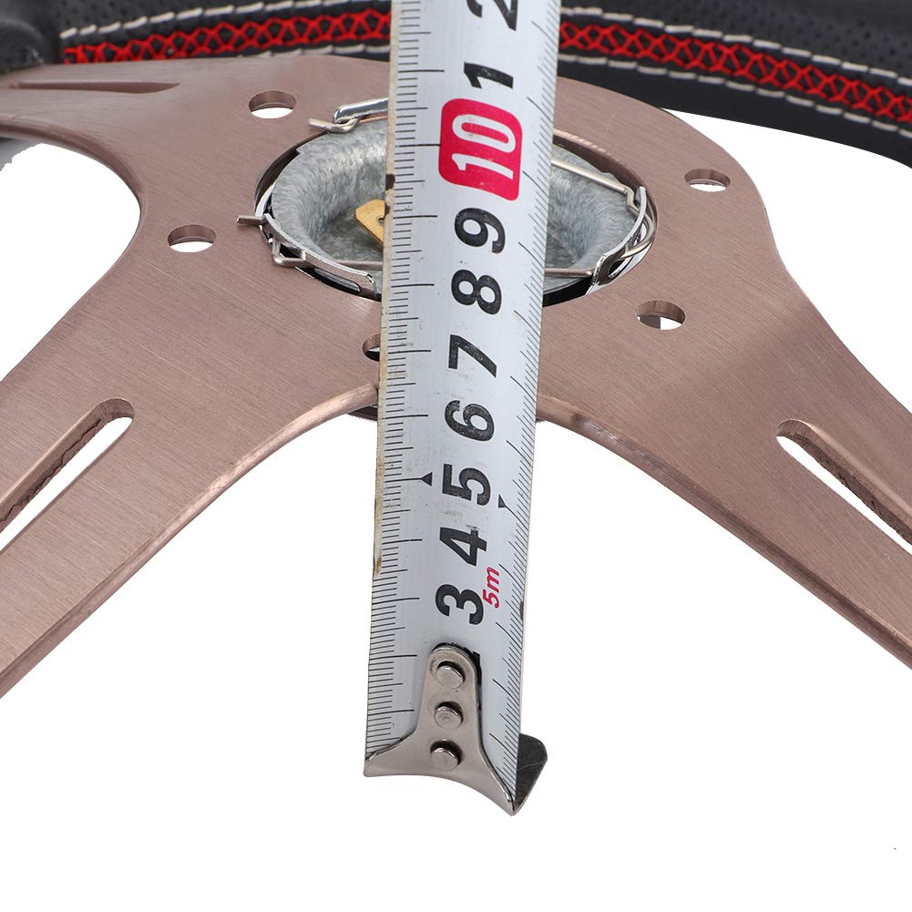 Volant de Course en Cuir perforé Noir de 350 Mm avec Klaxon pour Modèles de Voitures Universels, Cadre en Aluminium Léger, Design élégant
